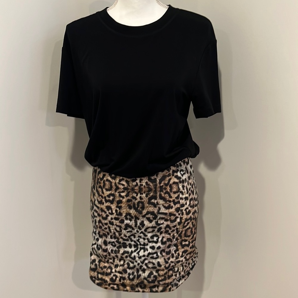 Nicole Miller | Cheetah print and black mini dress | New with tags | Petite